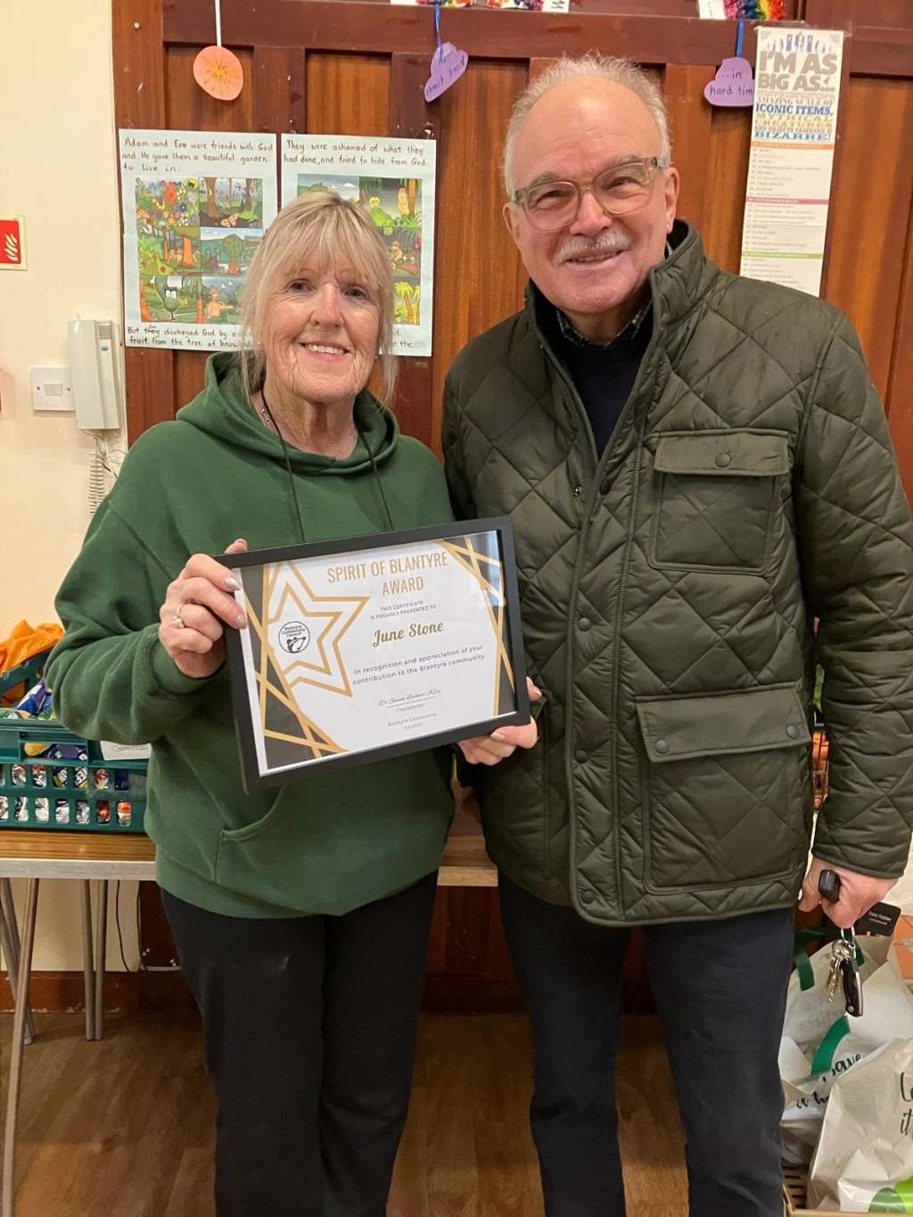 June Stone with a Spirit of Blantyre certificate