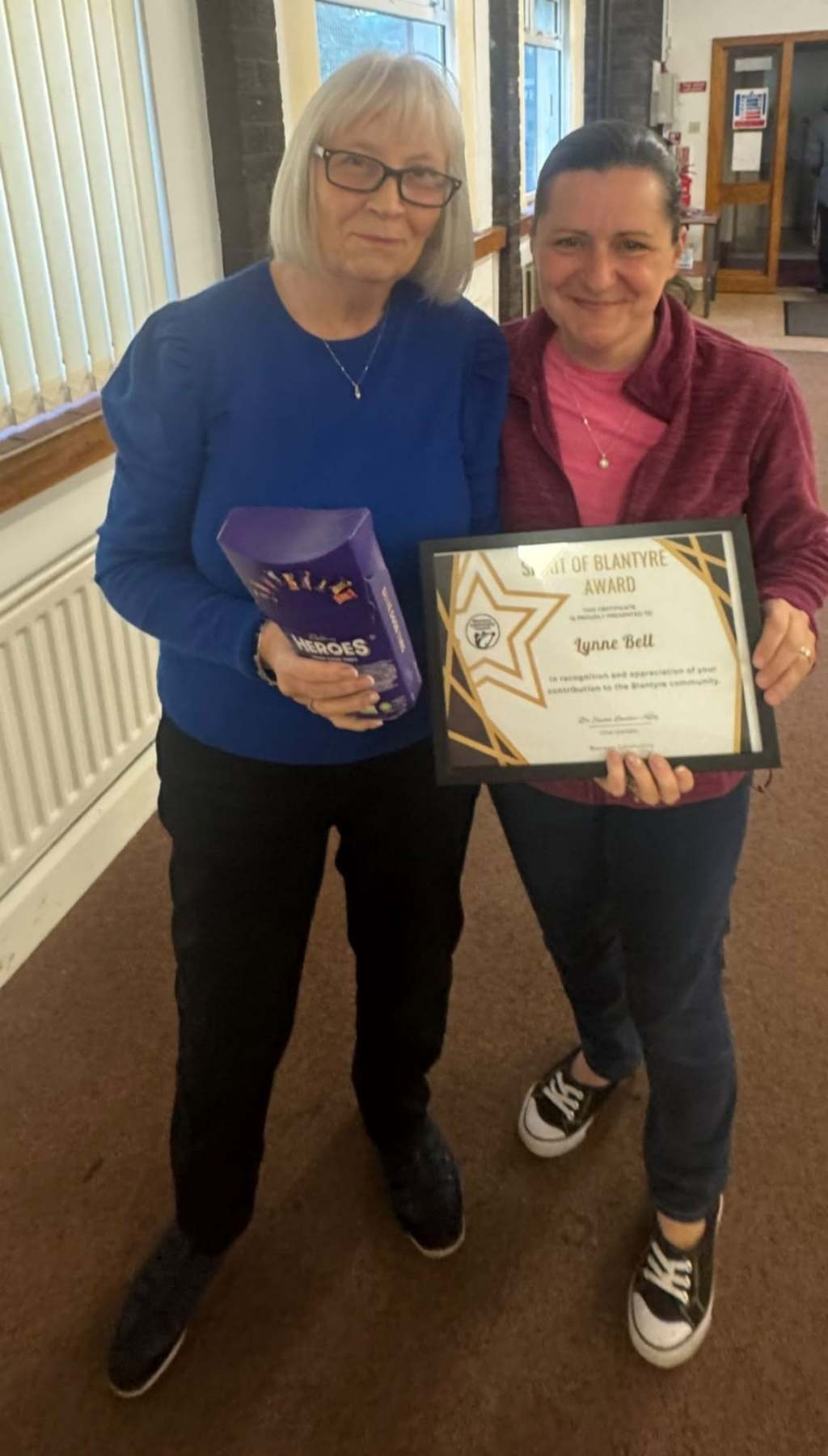 Lynne Bell at a Spirit of Blantyre award presentation